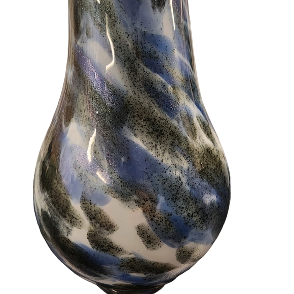 Handblown Artisan Blue. Gray Glitter 11" Tall Vase (Murino Style) - Picture 8 of 8